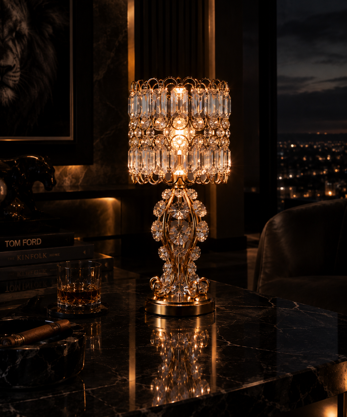 Lampe d'appoint cristal doré