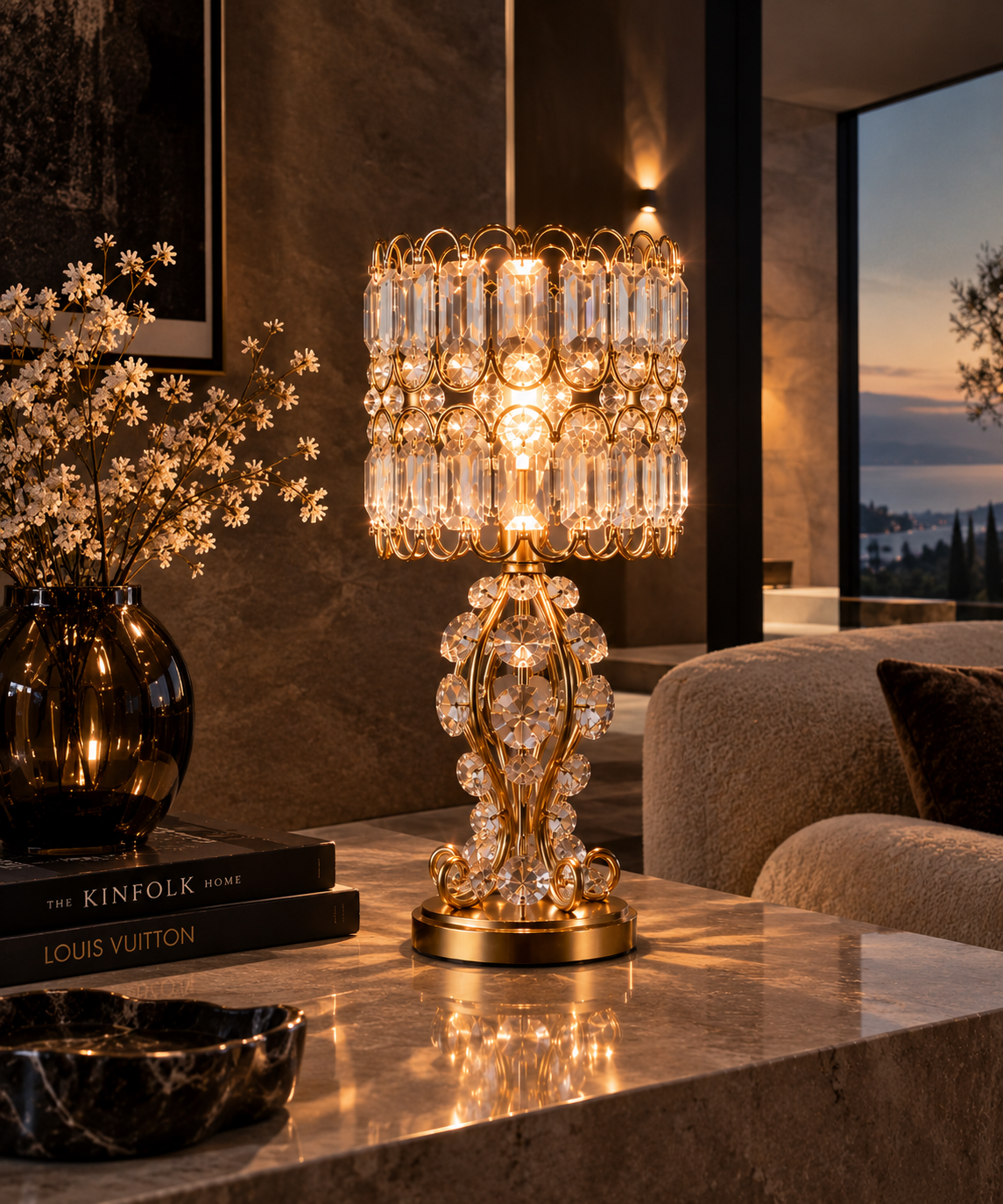 Lampe d'appoint cristal doré